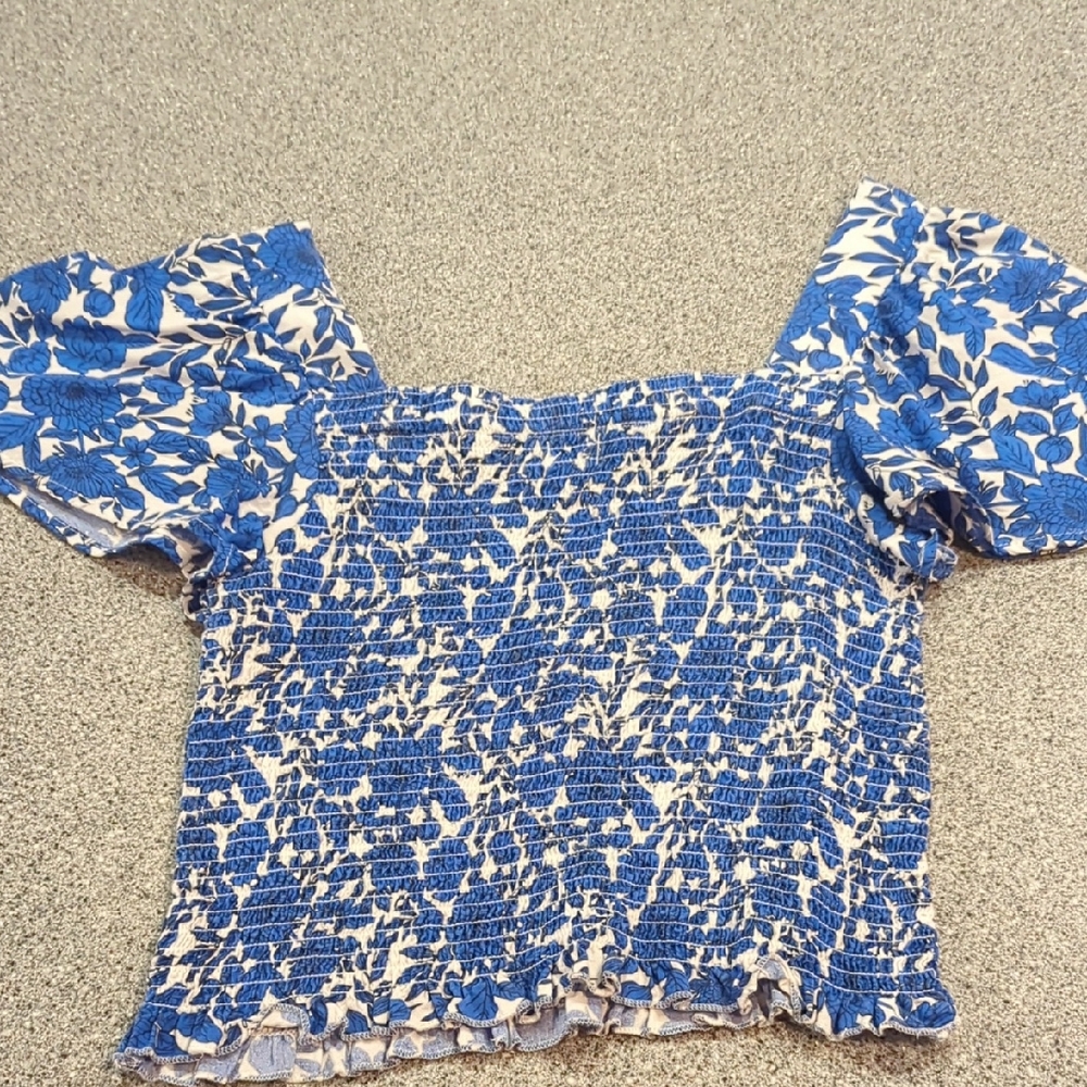 Japna Stretchy Blue Floral Women's Crop Top Medium